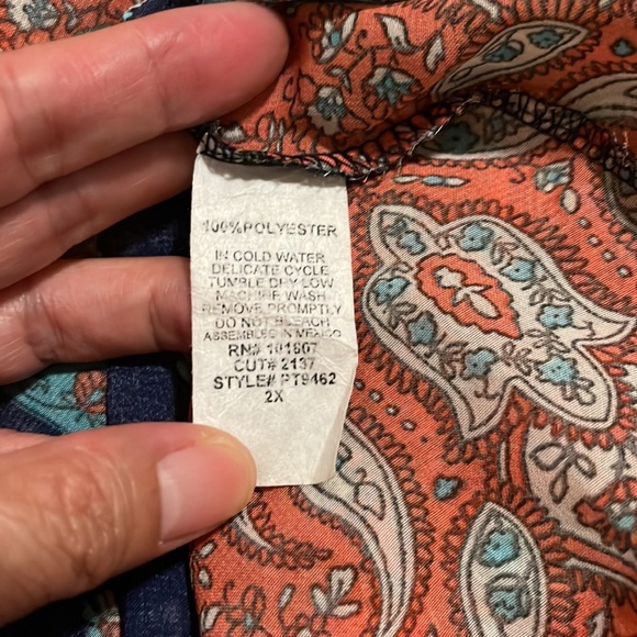 Espresso Colorblock Floral Paisley Kimono Open Cardigan Longline Rust Blue-2X - Picture 8 of 8